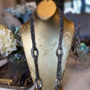 Beaded chain link multi pewter necklace